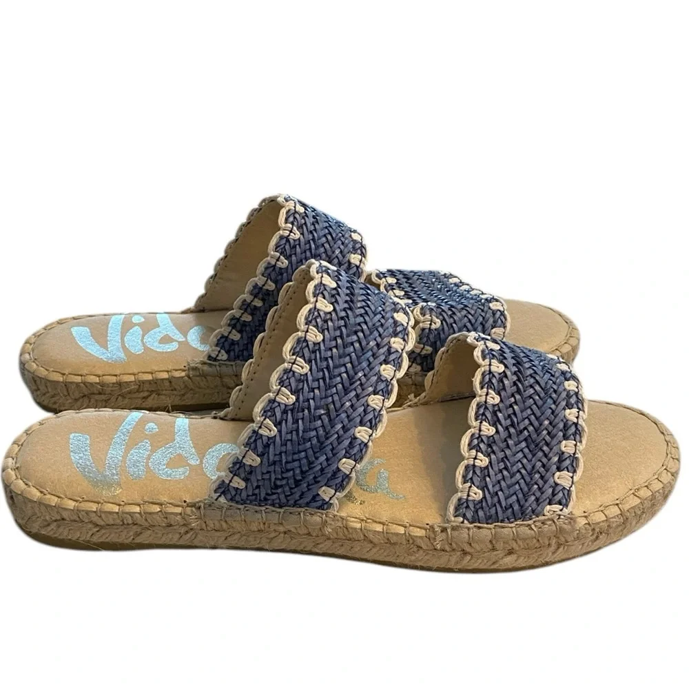 NWOT Vidorreta Blue and white jute Woven Slide espadrille Sandals